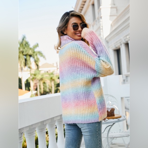 Contrast Turtleneck Dropped Shoulder Sweater - Picture 2 of 6